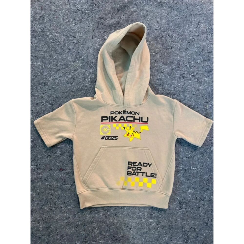 Pokémon Pikachu Kids Short Sleeve Hoodie XS (4–5) Beige